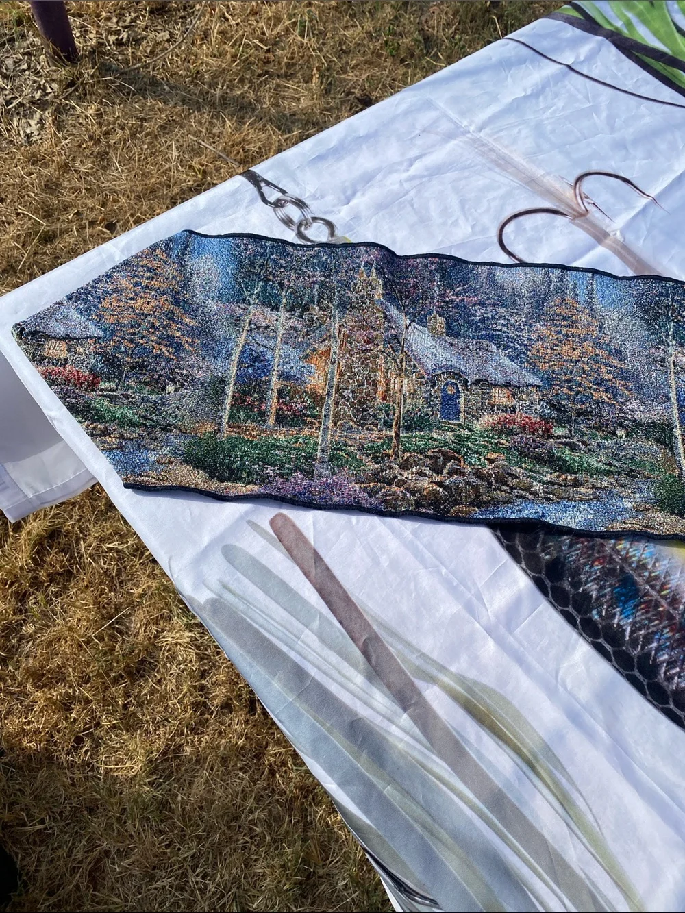 Vintage Thomas Kinkade Everett's Cottage Tapestry Table Runner 68
